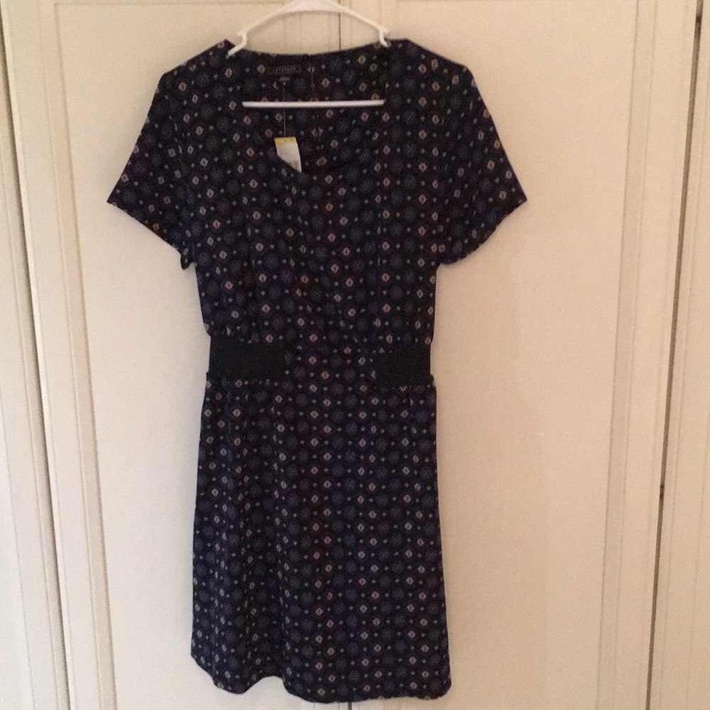 Metaphor navy blue patterned knee length dress